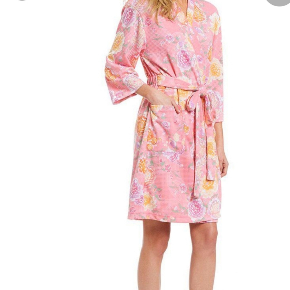 Miss Elaine Floral Print Waffle Knit Wrap Robe XL